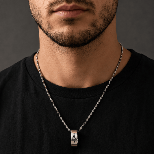 THE MEN THING SS Pendant/ Necklace COUPLE FINGER HEART - Titanium Steel Pendant with 24inch Round Box Chain for Men & Boys