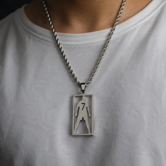 THE MEN THING SS Pendant/ Necklace CR7 TRIBUTE FRAME - 16mm Titanium Steel Pendant with 20inch 4mm Twisted Rope Chain for Men & Boys