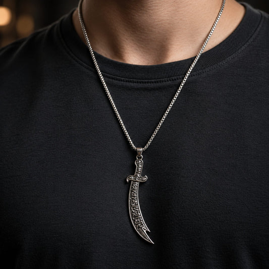 THE MEN THING SS Pendant/ Necklace CRESCENT SWORD - 17mm Pure Titanium Steel  Pendant with 24inch Round Box 4mm Chain for Men & Boys