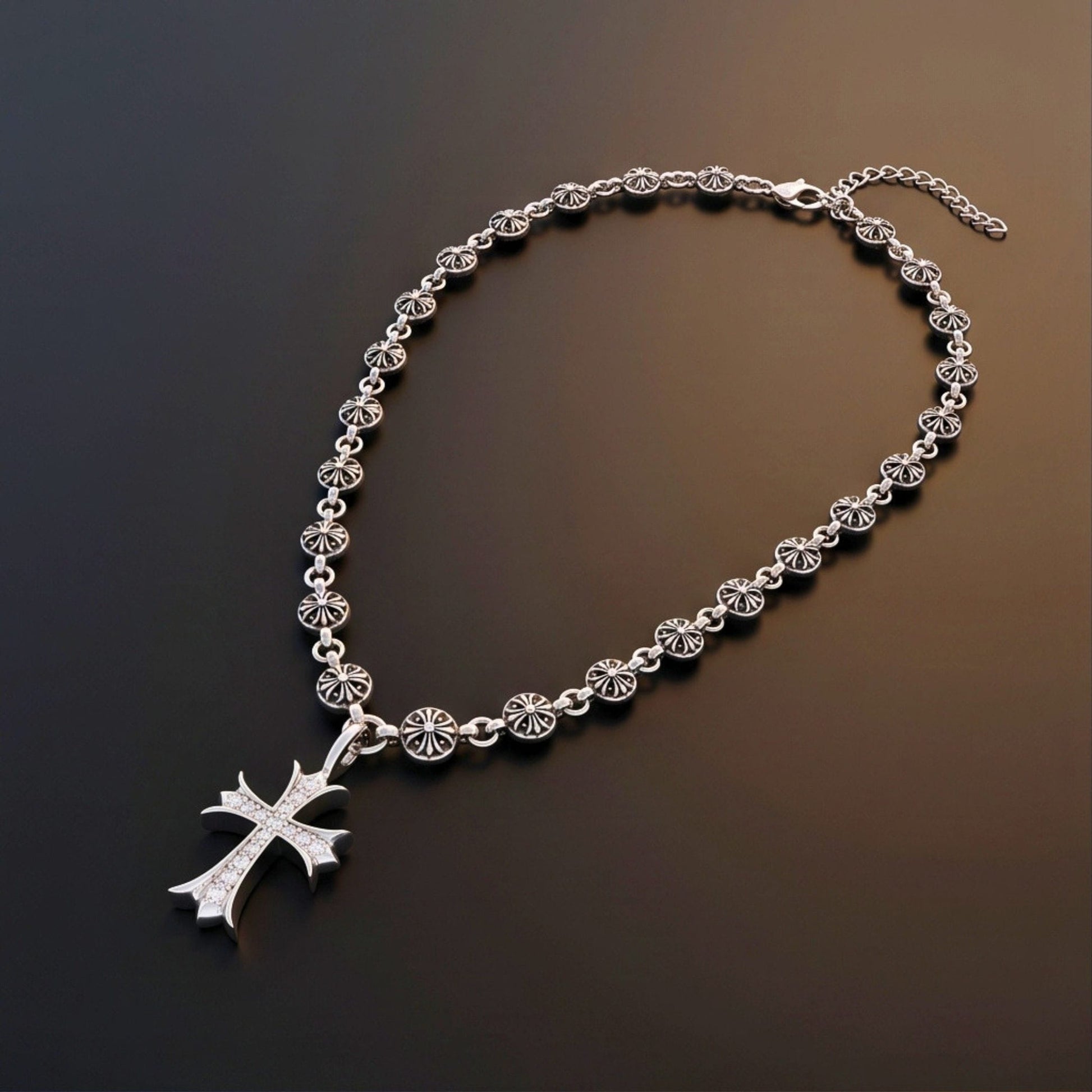 THE MEN THING SS Pendant/ Necklace CROSS BLOOM - 20mm Titanium Steel Pendant with 18inch to 20inch Adjustable Cable Chain for Men & Boys