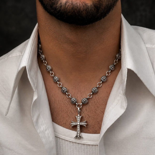 CROSS BLOOM - 20mm Titanium Steel Pendant with 18inch to 20inch Adjustable Cable Chain for Men & Boys