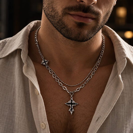 THE MEN THING SS Pendant/ Necklace CROSS ELITE - 20mm Titanium Steel Pendant with 19 to 21inch Adjustable Cable 6mm Chain for Men & Boys