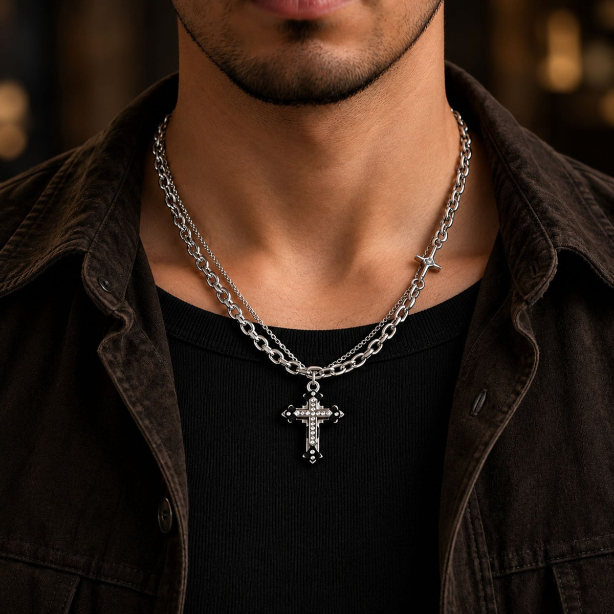 THE MEN THING SS Pendant/ Necklace CROSS FUSION - 26mm Titanium Steel Pendant with 8mm Chain for Men & Boys - 21 inch