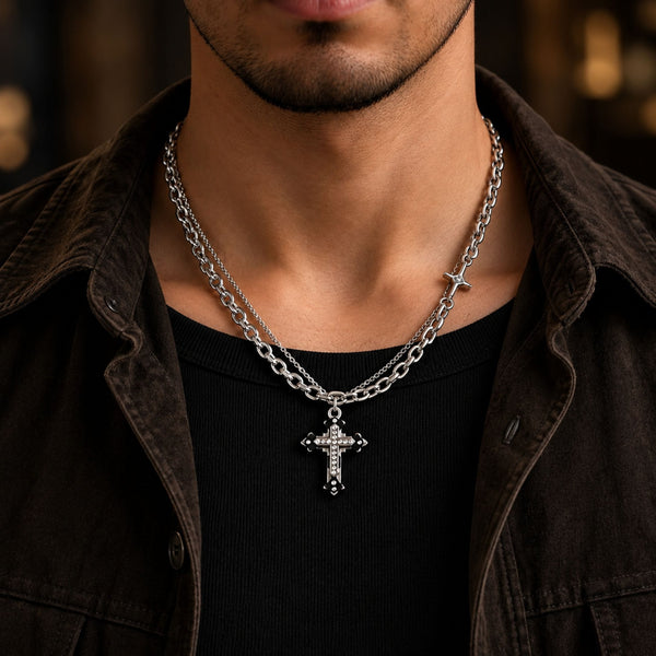 CROSS FUSION - 26mm Titanium Steel Pendant with 8mm Chain for Men & Boys - 21 inch