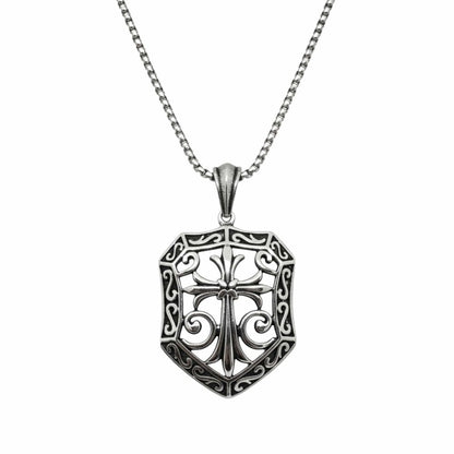 THE MEN THING SS Pendant/ Necklace CRUSADER SHIELD - 40mm Titanium Steel Pendant with 24inch Round Box 5mm Chain for Men & Boys