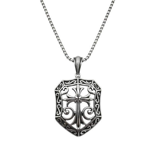 CRUSADER SHIELD - 40mm Titanium Steel Pendant with 24inch Round Box 5mm Chain for Men & Boys
