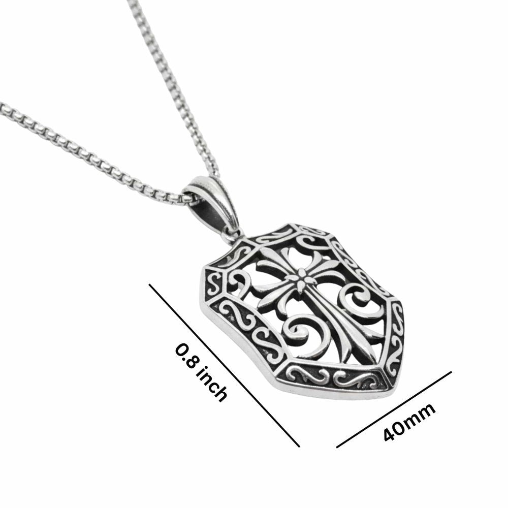 THE MEN THING SS Pendant/ Necklace CRUSADER SHIELD - 40mm Titanium Steel Pendant with 24inch Round Box 5mm Chain for Men & Boys