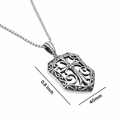 THE MEN THING SS Pendant/ Necklace CRUSADER SHIELD - 40mm Titanium Steel Pendant with 24inch Round Box 5mm Chain for Men & Boys