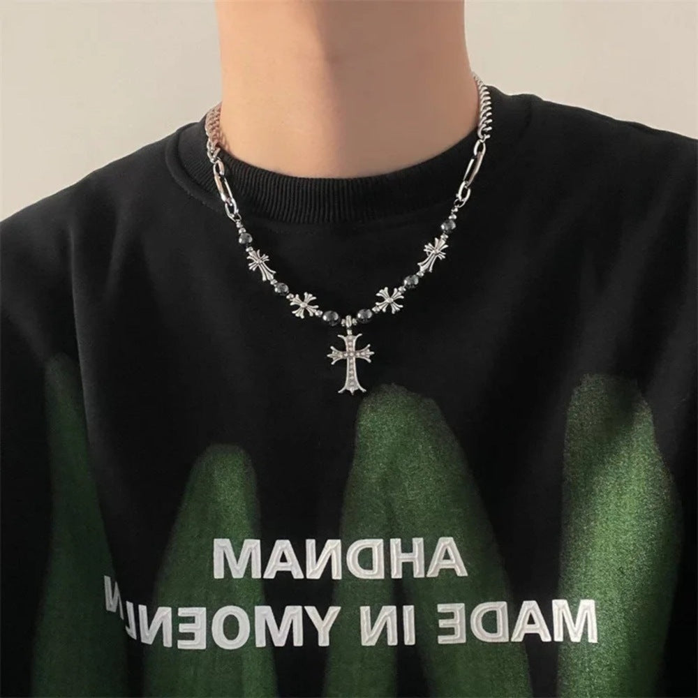THE MEN THING SS Pendant/ Necklace CRUX BEADLINE - 20mm Pure Titanium Steel Pendant with 21 to 22inch Adjustable Cube 9mm Chain for Men & Boys