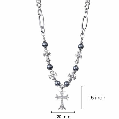 THE MEN THING SS Pendant/ Necklace CRUX BEADLINE - 20mm Pure Titanium Steel Pendant with 21 to 22inch Adjustable Cube 9mm Chain for Men & Boys