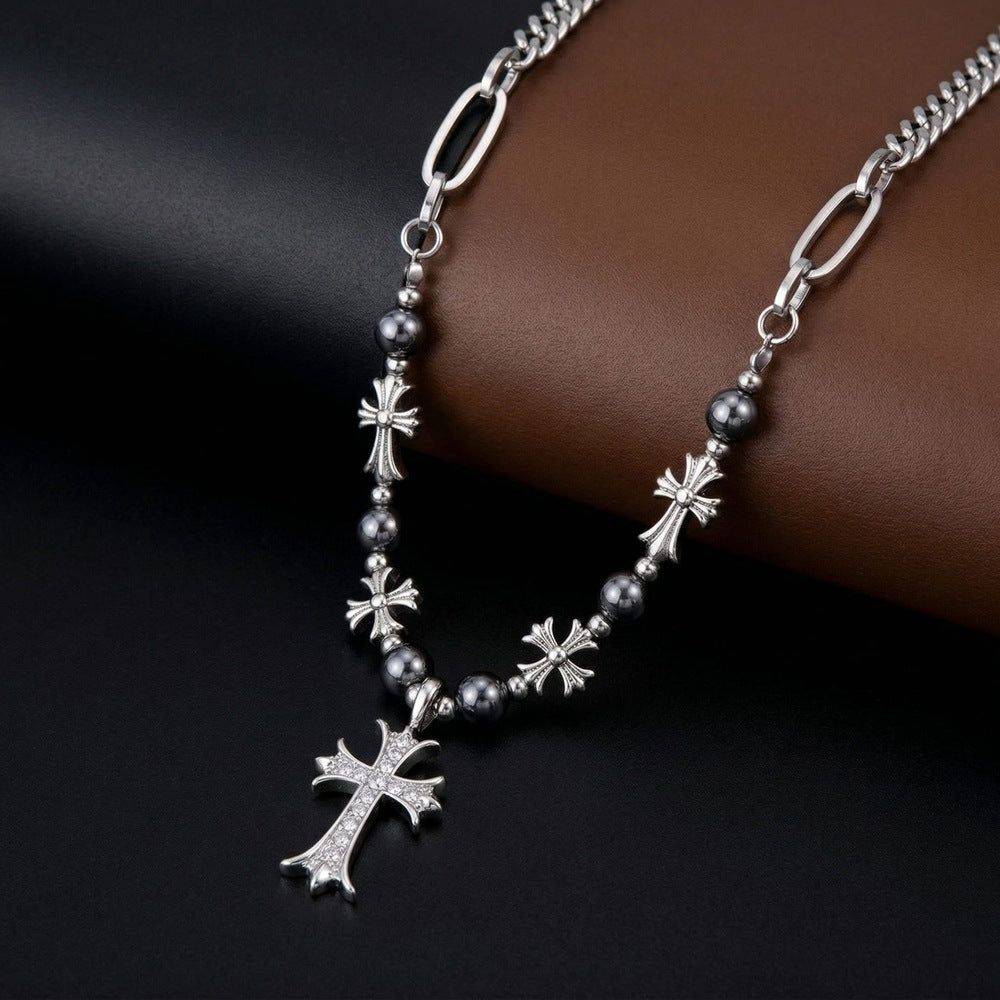 THE MEN THING SS Pendant/ Necklace CRUX BEADLINE - 20mm Pure Titanium Steel Pendant with 21 to 22inch Adjustable Cube 9mm Chain for Men & Boys
