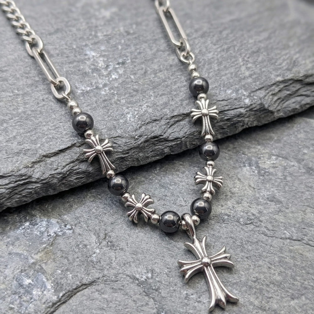 THE MEN THING SS Pendant/ Necklace CRUX BEADLINE - 20mm Pure Titanium Steel Pendant with 21 to 22inch Adjustable Cube 9mm Chain for Men & Boys