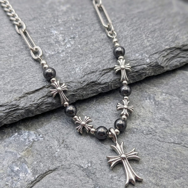 CRUX BEADLINE - 20mm Pure Titanium Steel Pendant with 21 to 22inch Adjustable Cube 9mm Chain for Men & Boys