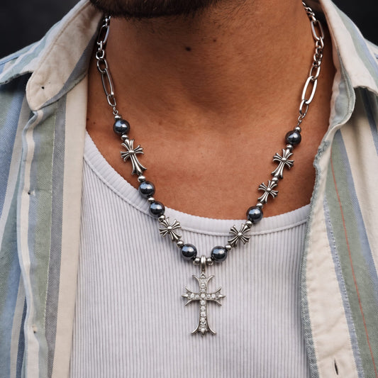 THE MEN THING SS Pendant/ Necklace CRUX BEADLINE - 20mm Pure Titanium Steel Pendant with 21 to 22inch Adjustable Cube 9mm Chain for Men & Boys