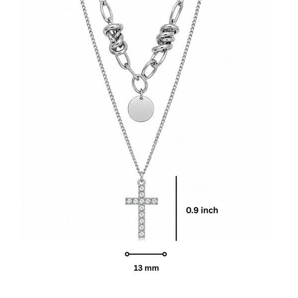 CRYSTAL CROSS - 13mm Titanium Steel Pendant with 18inch to 20 inch Adjustable Cable 6mm Chain for Men & Boys