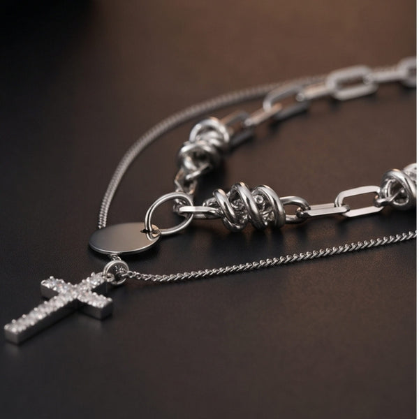 CRYSTAL CROSS - 13mm Titanium Steel Pendant with 18inch to 20 inch Adjustable Cable 6mm Chain for Men & Boys