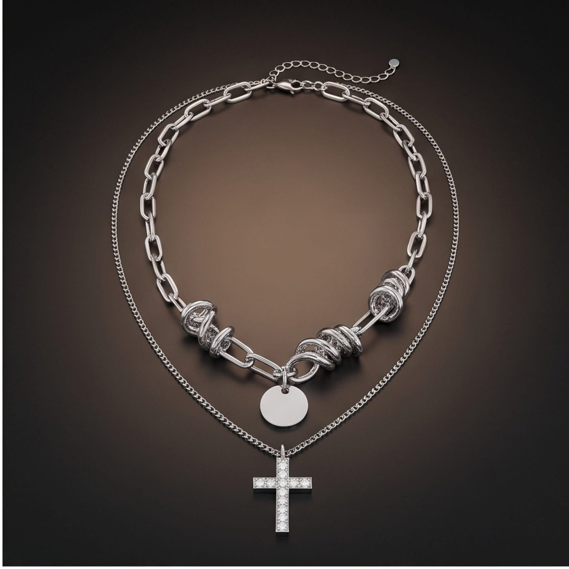 THE MEN THING SS Pendant/ Necklace CRYSTAL CROSS - 13mm Titanium Steel Pendant with 18inch to 20 inch Adjustable Cable 6mm Chain for Men & Boys