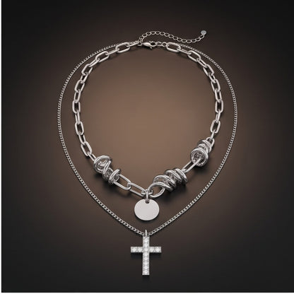 THE MEN THING SS Pendant/ Necklace CRYSTAL CROSS - 13mm Titanium Steel Pendant with 18inch to 20 inch Adjustable Cable 6mm Chain for Men & Boys