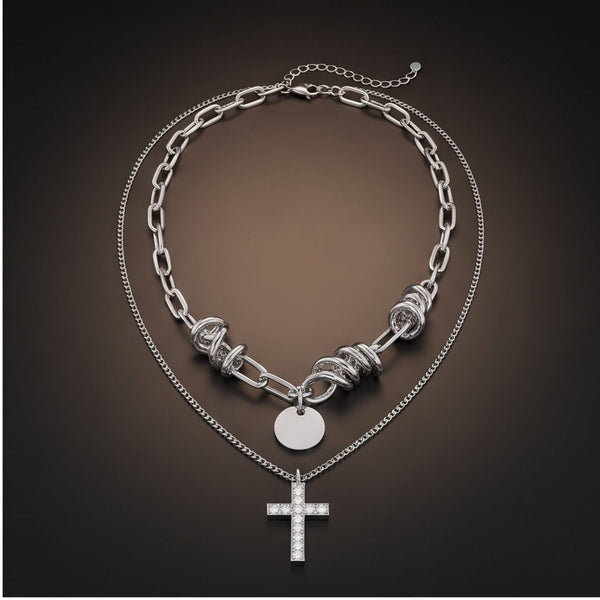 CRYSTAL CROSS - 13mm Titanium Steel Pendant with 18inch to 20 inch Adjustable Cable 6mm Chain for Men & Boys
