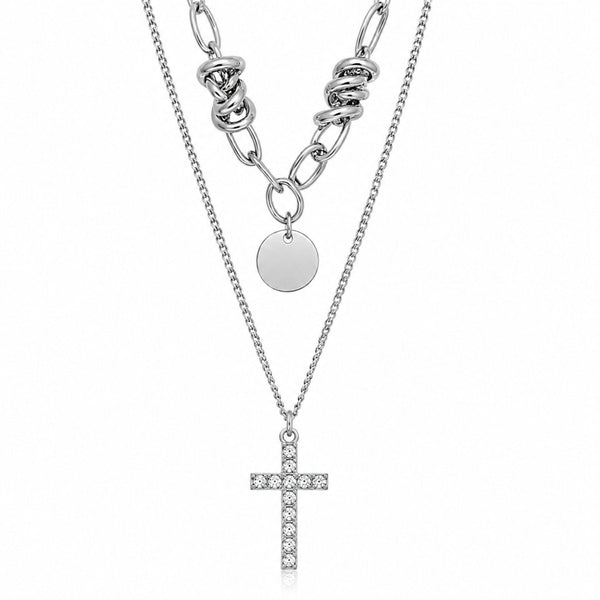 CRYSTAL CROSS - 13mm Titanium Steel Pendant with 18inch to 20 inch Adjustable Cable 6mm Chain for Men & Boys