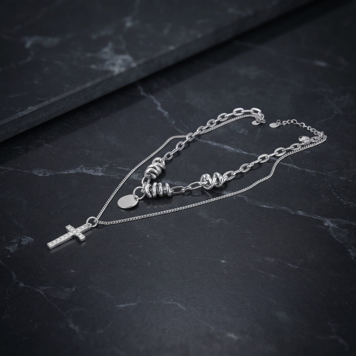THE MEN THING SS Pendant/ Necklace CRYSTAL CROSS - 13mm Titanium Steel Pendant with 18inch to 20 inch Adjustable Cable 6mm Chain for Men & Boys