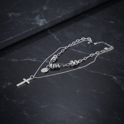THE MEN THING SS Pendant/ Necklace CRYSTAL CROSS - 13mm Titanium Steel Pendant with 18inch to 20 inch Adjustable Cable 6mm Chain for Men & Boys