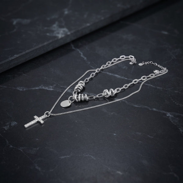 CRYSTAL CROSS - 13mm Titanium Steel Pendant with 18inch to 20 inch Adjustable Cable 6mm Chain for Men & Boys