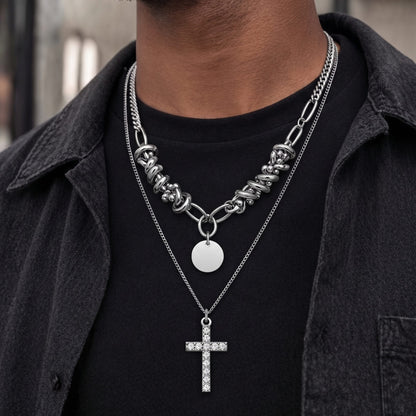 THE MEN THING SS Pendant/ Necklace CRYSTAL CROSS - 13mm Titanium Steel Pendant with 18inch to 20 inch Adjustable Cable 6mm Chain for Men & Boys
