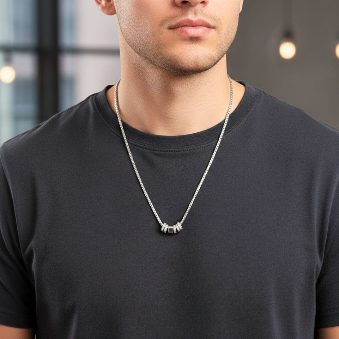 THE MEN THING SS Pendant/ Necklace CRYSTAL RING BAR - Pure Titanium Steel Pendant with 16 to18 inch Adjustable Round Box 4mm Chain for Men & Boys