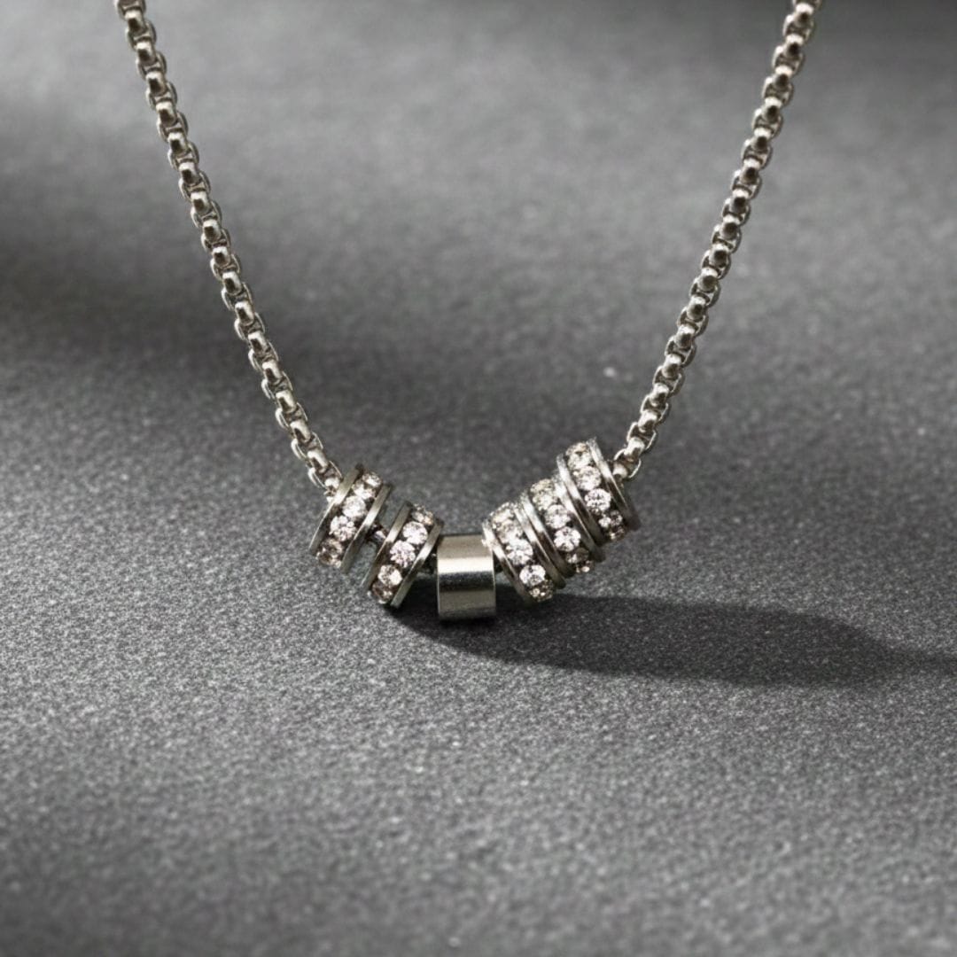 THE MEN THING SS Pendant/ Necklace CRYSTAL RING BAR - Pure Titanium Steel Pendant with 16 to18 inch Adjustable Round Box 4mm Chain for Men & Boys