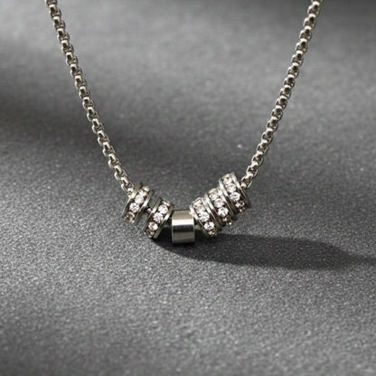 THE MEN THING SS Pendant/ Necklace CRYSTAL RING BAR - Pure Titanium Steel Pendant with 16 to18 inch Adjustable Round Box 4mm Chain for Men & Boys