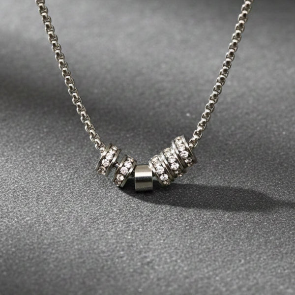 CRYSTAL RING BAR - Pure Titanium Steel Pendant with 16 to18 inch Adjustable Round Box 4mm Chain for Men & Boys