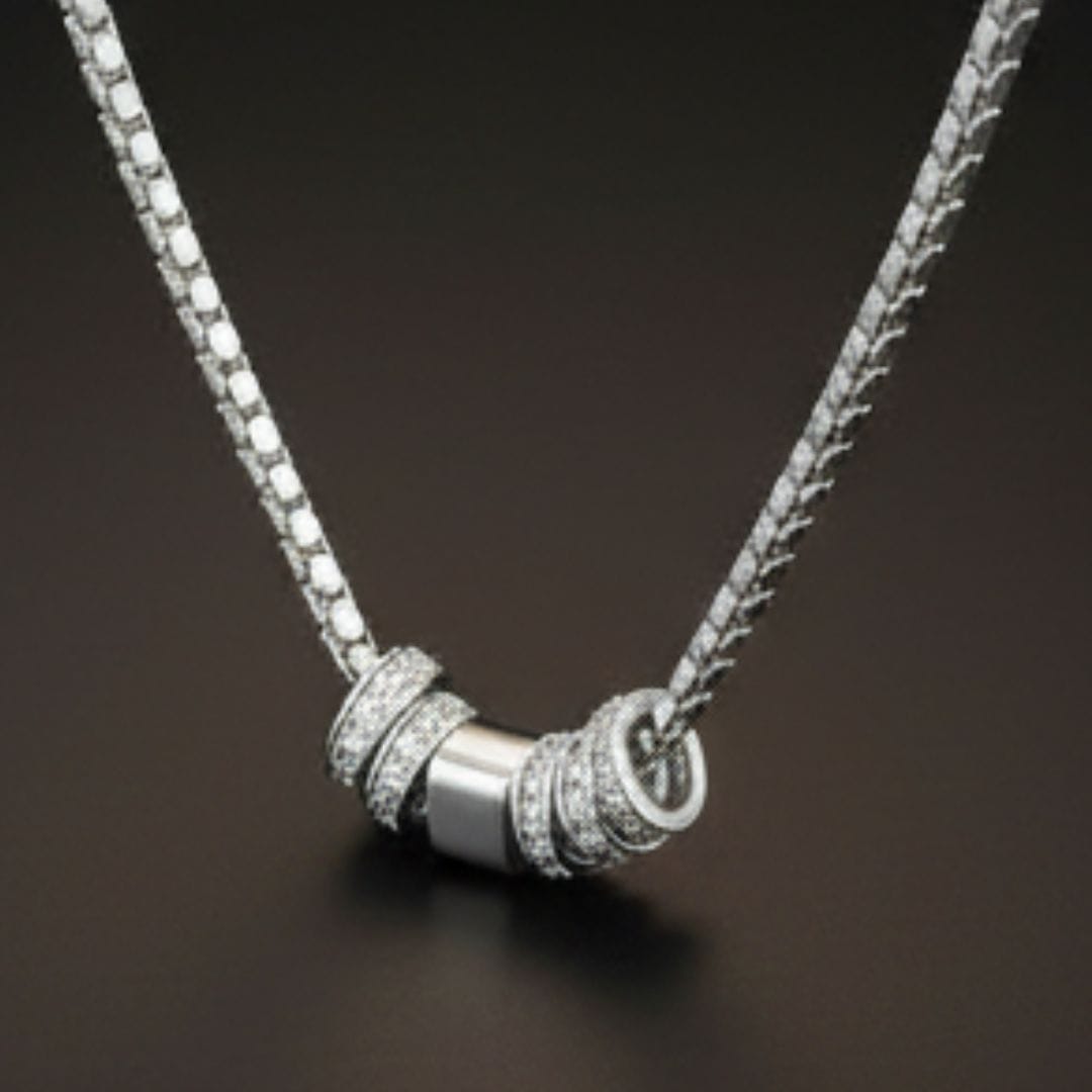 THE MEN THING SS Pendant/ Necklace CRYSTAL RING BAR - Pure Titanium Steel Pendant with 16 to18 inch Adjustable Round Box 4mm Chain for Men & Boys