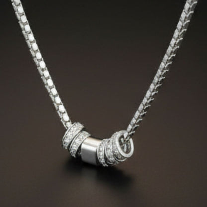 THE MEN THING SS Pendant/ Necklace CRYSTAL RING BAR - Pure Titanium Steel Pendant with 16 to18 inch Adjustable Round Box 4mm Chain for Men & Boys