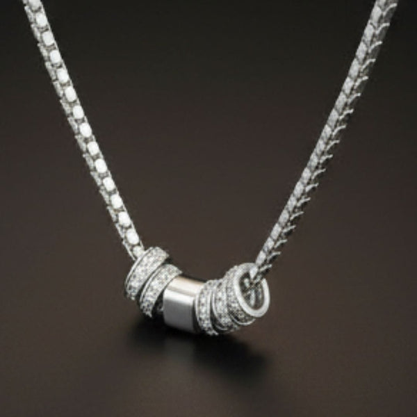 CRYSTAL RING BAR - Pure Titanium Steel Pendant with 16 to18 inch Adjustable Round Box 4mm Chain for Men & Boys