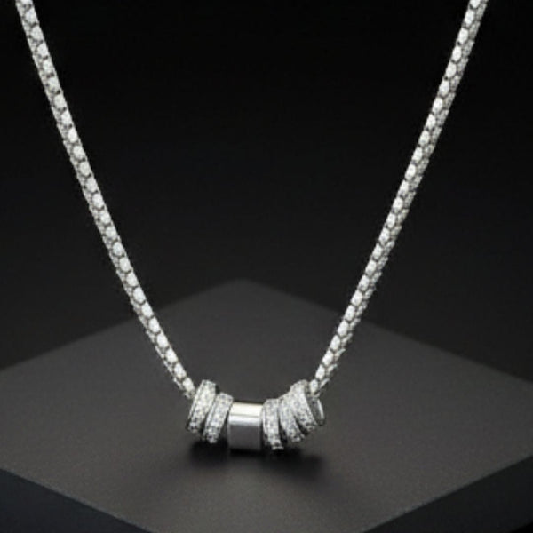 CRYSTAL RING BAR - Pure Titanium Steel Pendant with 16 to18 inch Adjustable Round Box 4mm Chain for Men & Boys