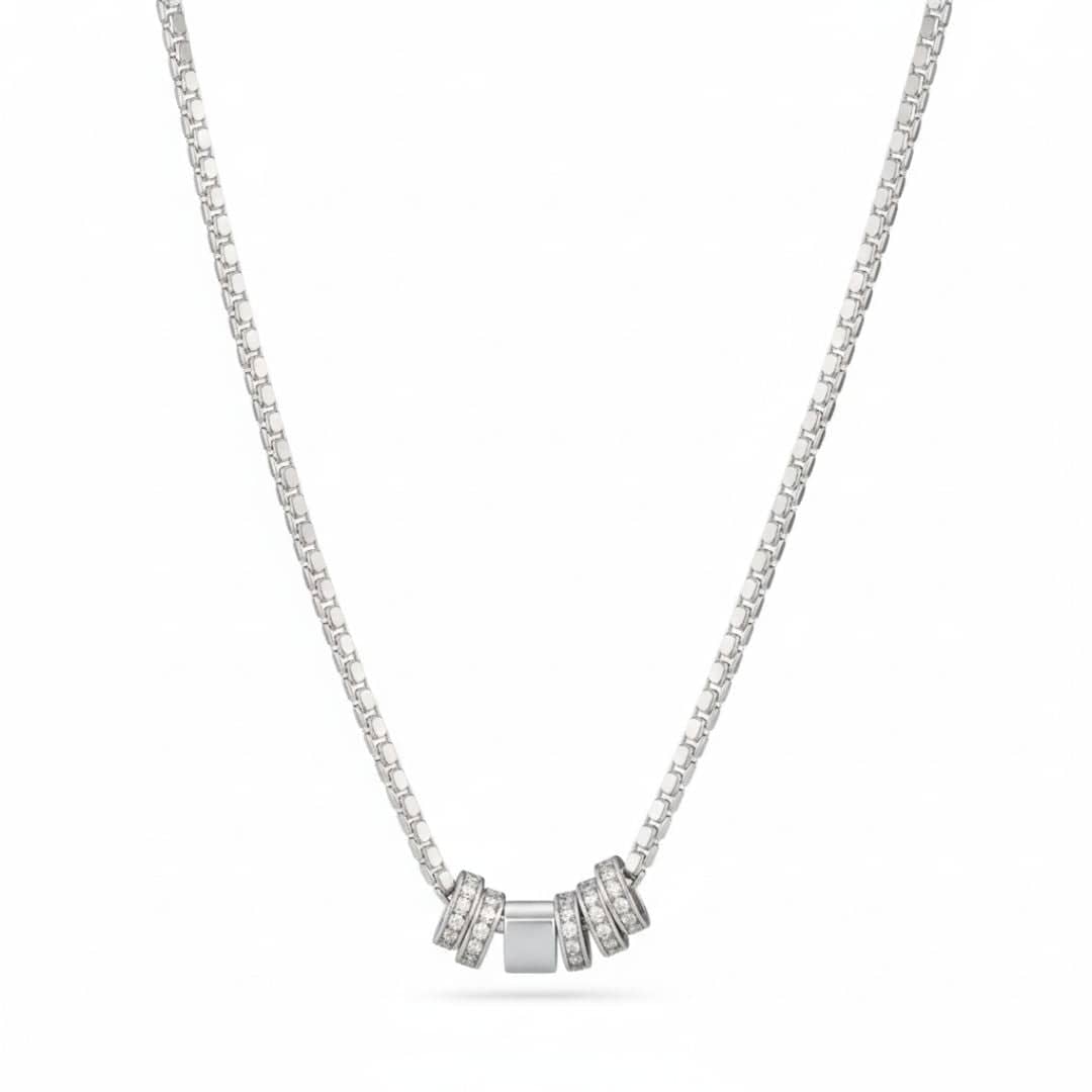 THE MEN THING SS Pendant/ Necklace CRYSTAL RING BAR - Pure Titanium Steel Pendant with 16 to18 inch Adjustable Round Box 4mm Chain for Men & Boys