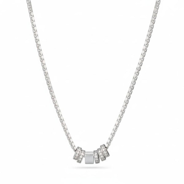 CRYSTAL RING BAR - Pure Titanium Steel Pendant with 16 to18 inch Adjustable Round Box 4mm Chain for Men & Boys