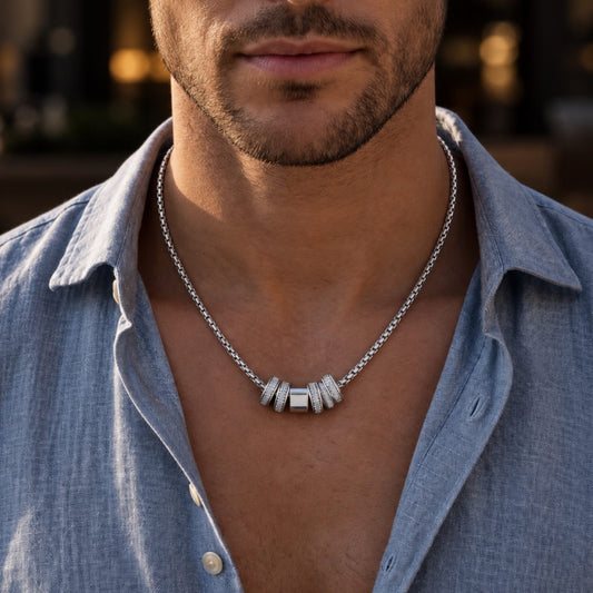 THE MEN THING SS Pendant/ Necklace CRYSTAL RING BAR - Pure Titanium Steel Pendant with 16 to18 inch Adjustable Round Box 4mm Chain for Men & Boys