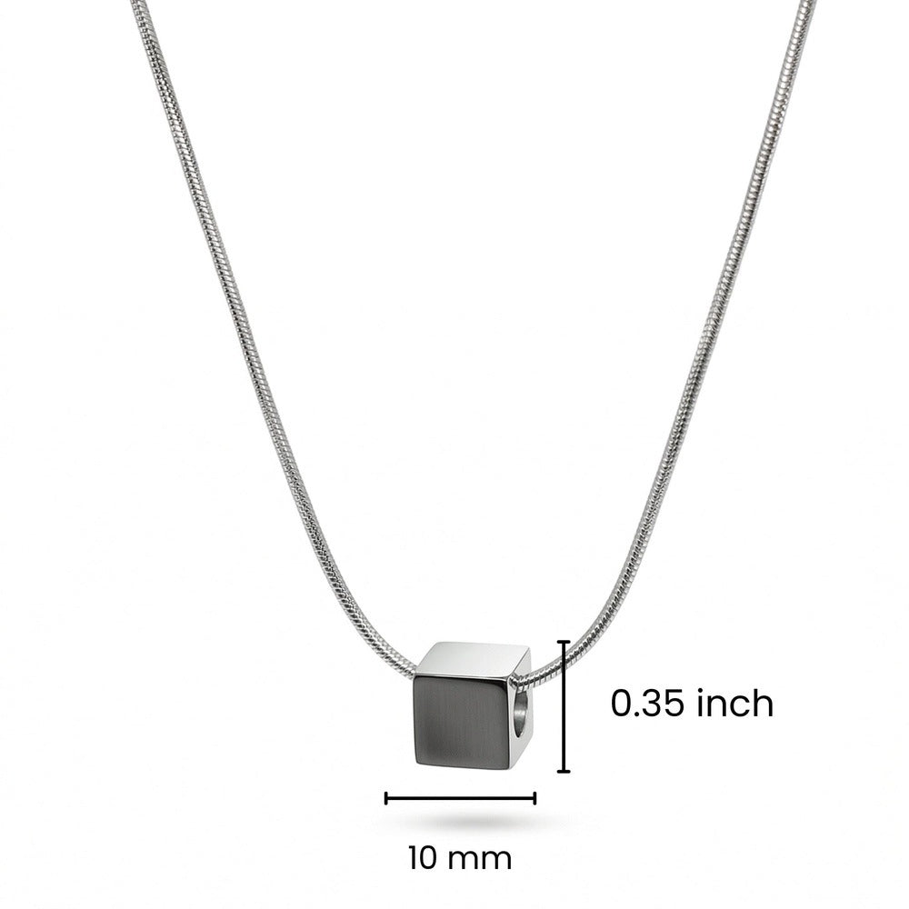 THE MEN THING SS Pendant/ Necklace CUBIX CORE - 10mm Titanium Steel Pendant with 20 to 22inch Adjustable Snake 2mm Chain for Men & Boys