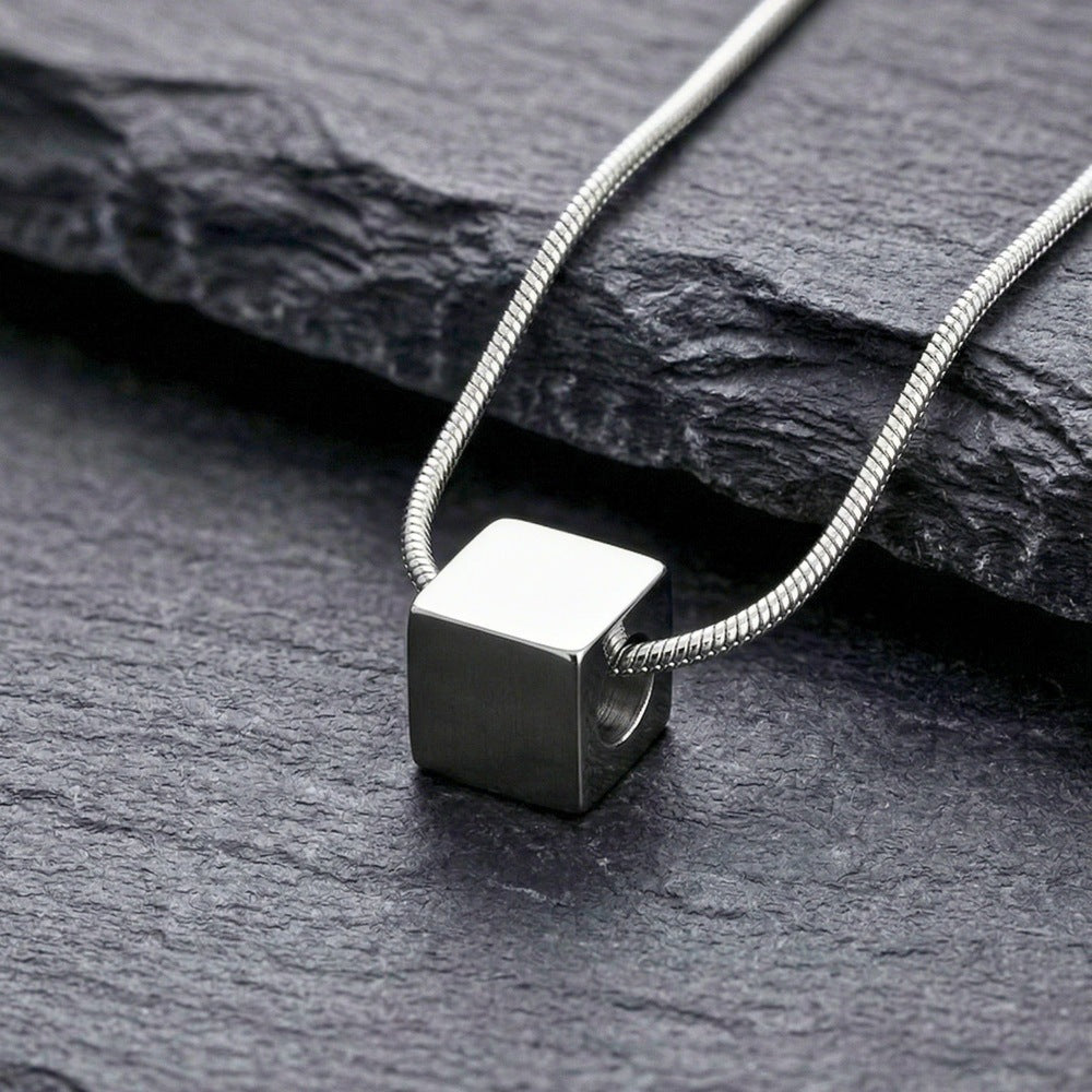 THE MEN THING SS Pendant/ Necklace CUBIX CORE - 10mm Titanium Steel Pendant with 20 to 22inch Adjustable Snake 2mm Chain for Men & Boys