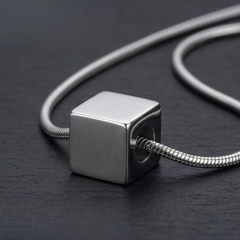 THE MEN THING SS Pendant/ Necklace CUBIX CORE - 10mm Titanium Steel Pendant with 20 to 22inch Adjustable Snake 2mm Chain for Men & Boys