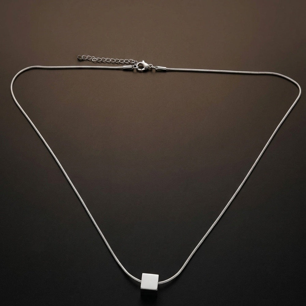 THE MEN THING SS Pendant/ Necklace CUBIX CORE - 10mm Titanium Steel Pendant with 20 to 22inch Adjustable Snake 2mm Chain for Men & Boys