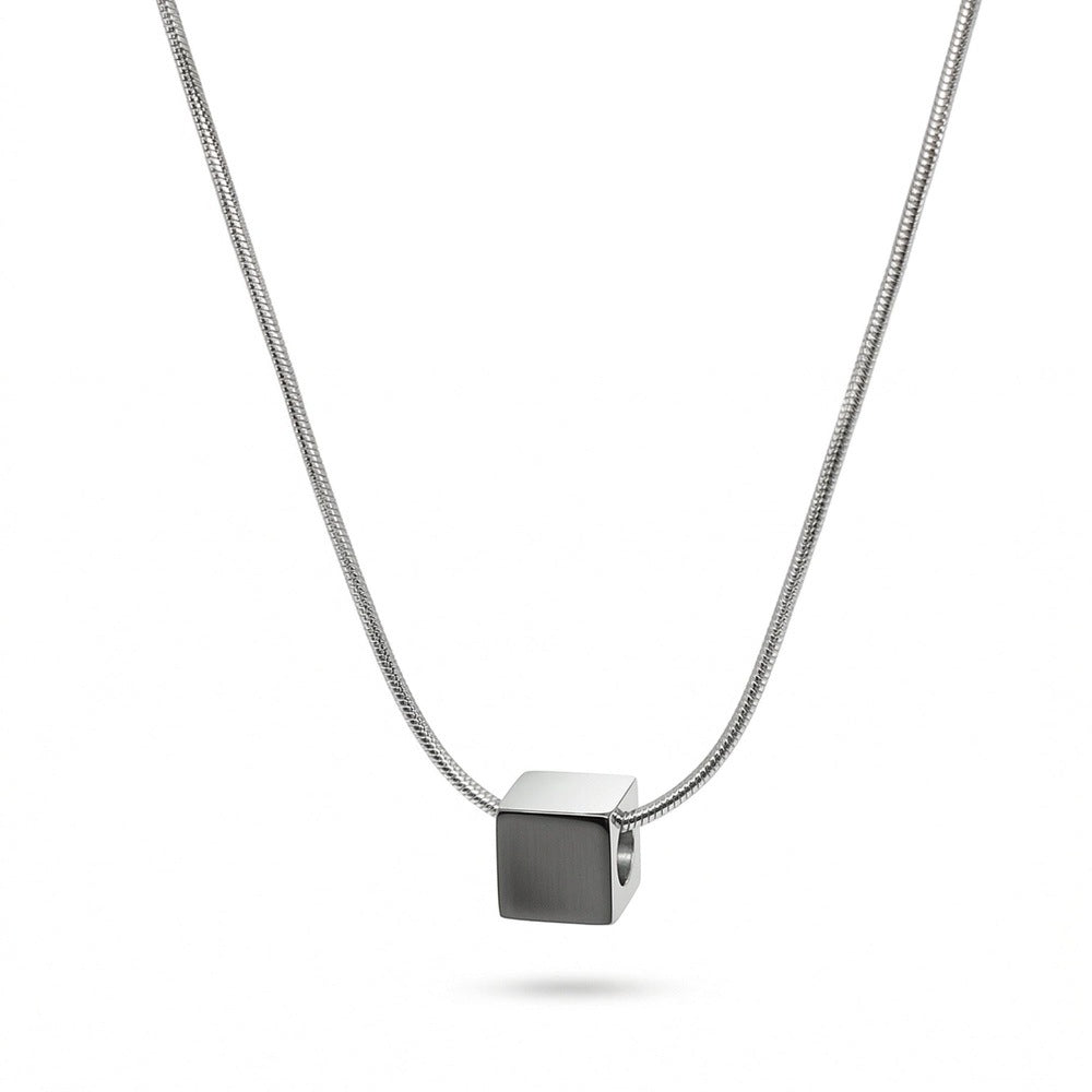 THE MEN THING SS Pendant/ Necklace CUBIX CORE - 10mm Titanium Steel Pendant with 20 to 22inch Adjustable Snake 2mm Chain for Men & Boys