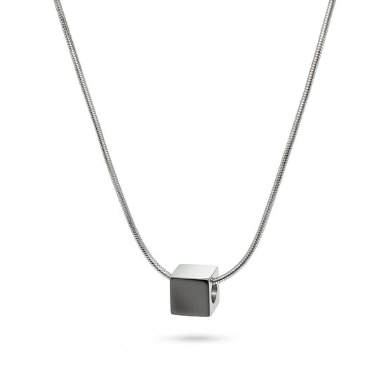 THE MEN THING SS Pendant/ Necklace CUBIX CORE - 10mm Titanium Steel Pendant with 20 to 22inch Adjustable Snake 2mm Chain for Men & Boys