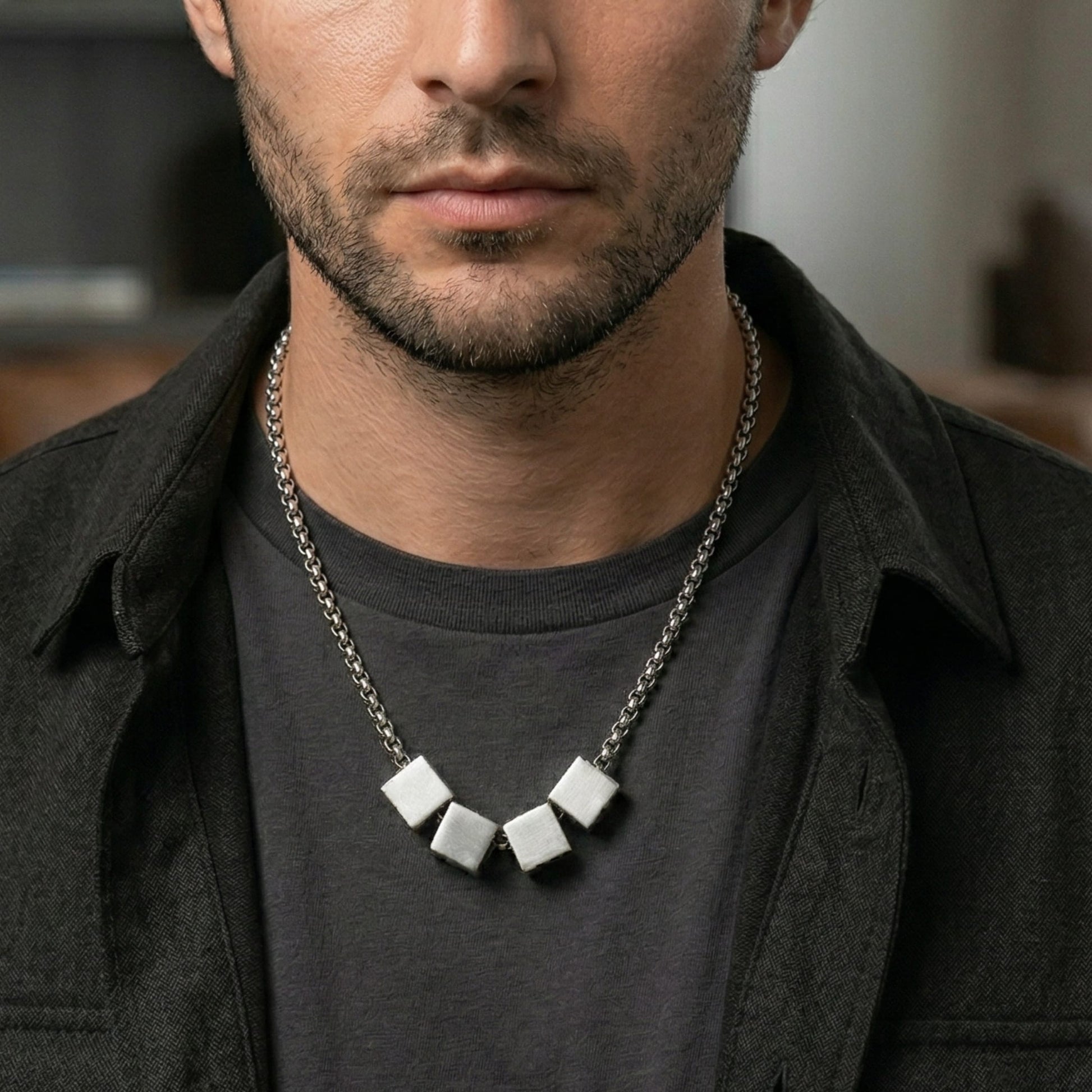 THE MEN THING SS Pendant/ Necklace CUBIXA - 9mm Titanium Steel Pendant with 23inch 4mm Round Box Chain for Men & Boys
