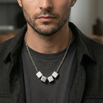 THE MEN THING SS Pendant/ Necklace CUBIXA - 9mm Titanium Steel Pendant with 23inch 4mm Round Box Chain for Men & Boys