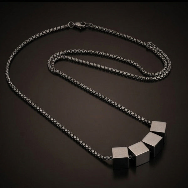 CUBIXA - 9mm Titanium Steel Pendant with 23inch 4mm Round Box Chain for Men & Boys