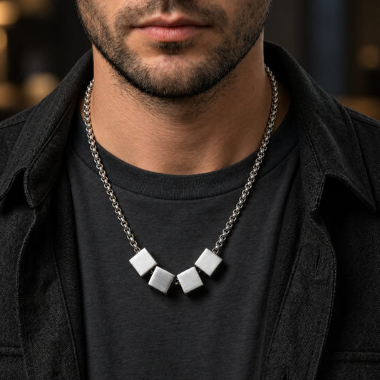 THE MEN THING SS Pendant/ Necklace CUBIXA - 9mm Titanium Steel Pendant with 23inch 4mm Round Box Chain for Men & Boys