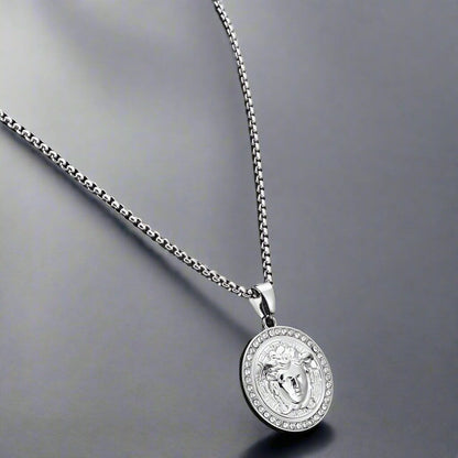 THE MEN THING SS Pendant/ Necklace CURL QUEEN -  Alloy Pendant with Pure Stainless Steel 24inch Round Box Chain, American trending Style for Men & Boy